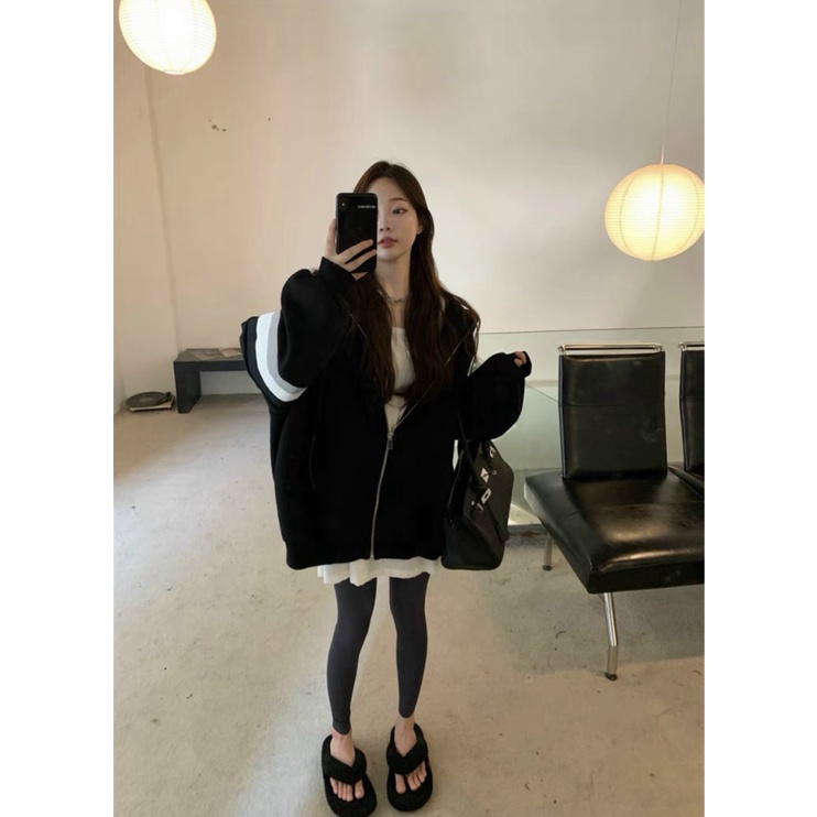 ÁO KHOÁC HOODIE NỮ CHỐNG NẮNG PHỐI VIỀN SỌC HAI MÀU TRẮNG ĐEN ĐẸP SIÊU CUTE