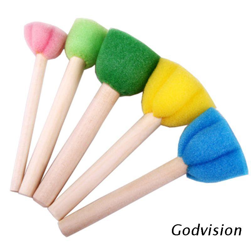 Bộ 5 cây cọ mút vẽ tranh mỹ thuật in họa tiết hoa vui nhộn mới cho trẻ em DIY
