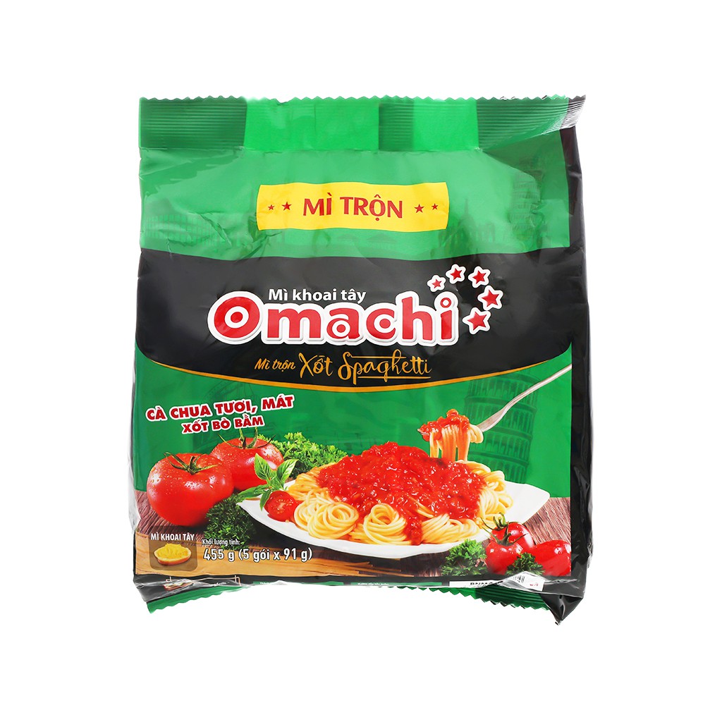 Lốc 5 gói mì trộn khoai tây Omachi xốt Spaghetti 91g