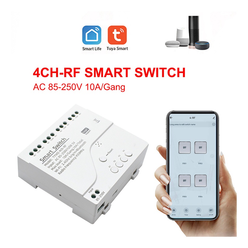 Mô-đun Công Tắc Điều Khiển Mô Tơ Wifi Thông Minh RF 433 4CH Inch Cho Alexa Google Home, 4CH
