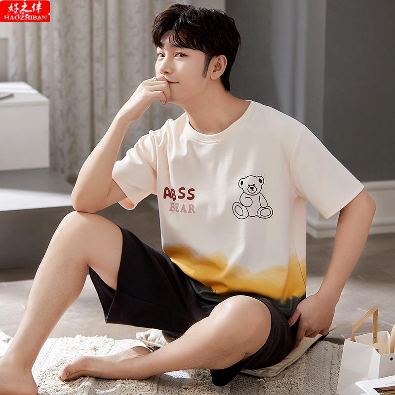 Bộ Đồ Ngủ Áo Tay Ngắn Phối Quần Short Vải Cotton Dệt Dáng Rộng Thời Trang Mùa Hè Cho Nam