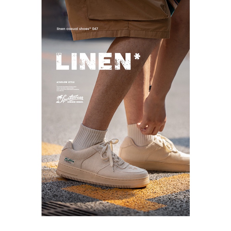 Giày thể thao MADEN mũi tròn vải lanh thoáng khí thêu họa tiết thời trang mùa hè