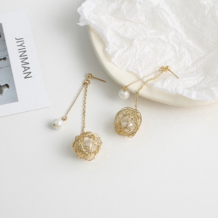 fashion Hollow Weaving Pearl pendant tassel dangle earring woman elegant charm party gold jewelry