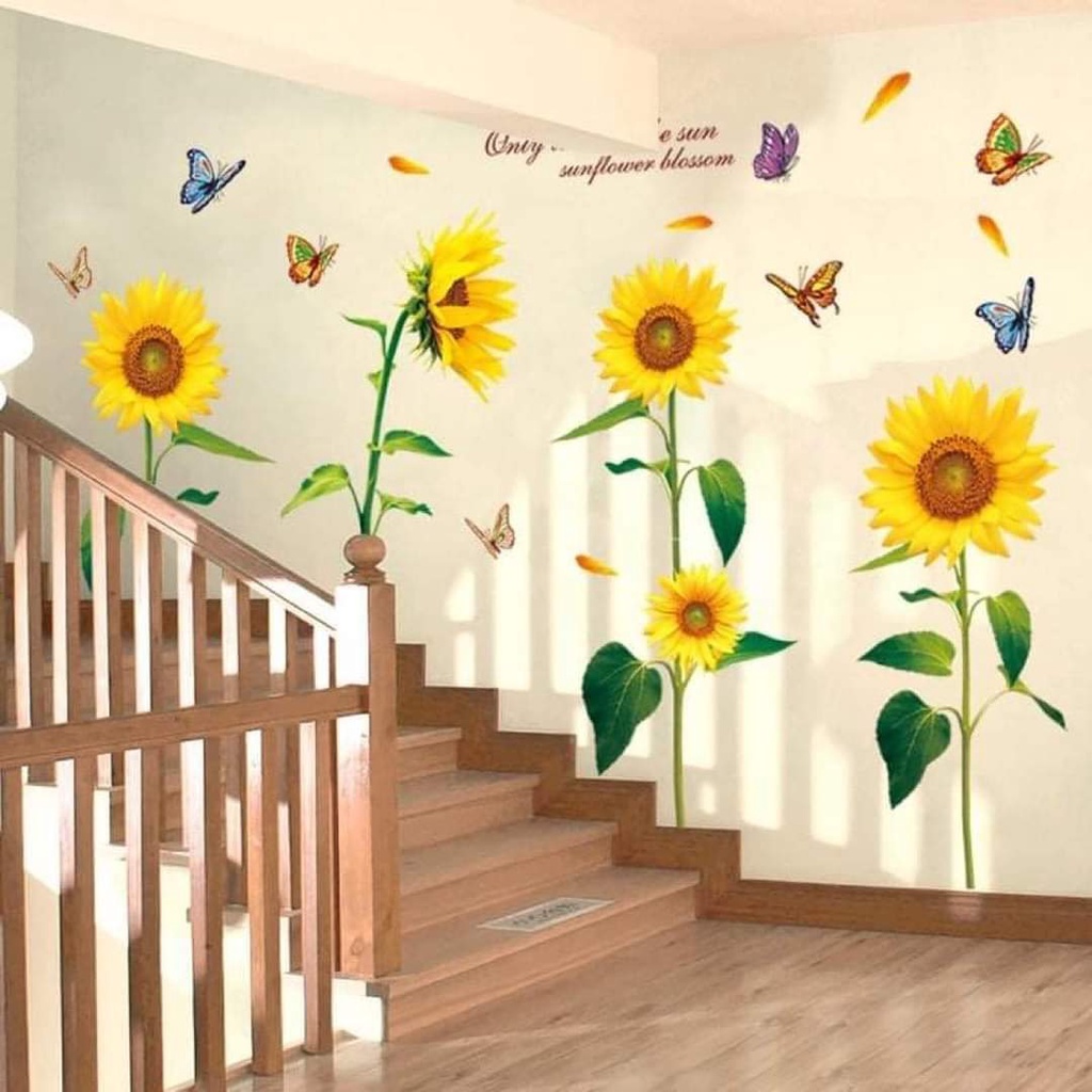 Tranh decal, decal dán tường trang trí phòng cho người lớn và bé  vườn hoa hướng dương