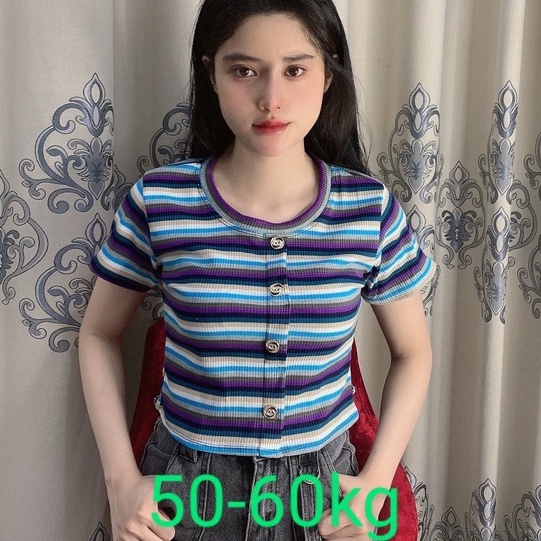 Áothun tay ngắn croptop sọc khuy 50-60kg
