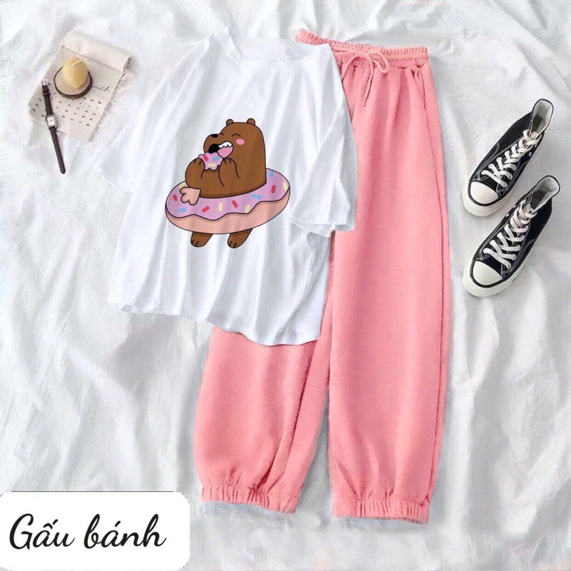 Sét áo thun M234+quần bom trơn hồng