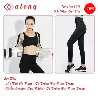Set Đai Nịt Bụng Giảm Mỡ Bụng ATONY, Quấn Nóng Giảm Vòng Eo Cao Cấp - Set 2: Áo Đai Lửng Hở Ngực + Quần Tan Mỡ