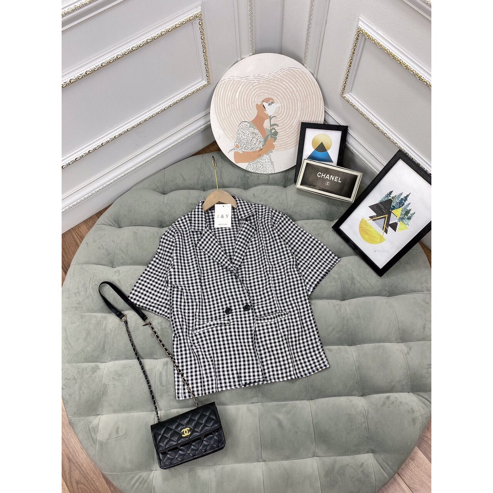 Áo Blazer Kẻ Caro Cộc Tay - Ao Blazer Vest Nữ 1 Lớp Khoác Ngoài | BigBuy360 - bigbuy360.vn