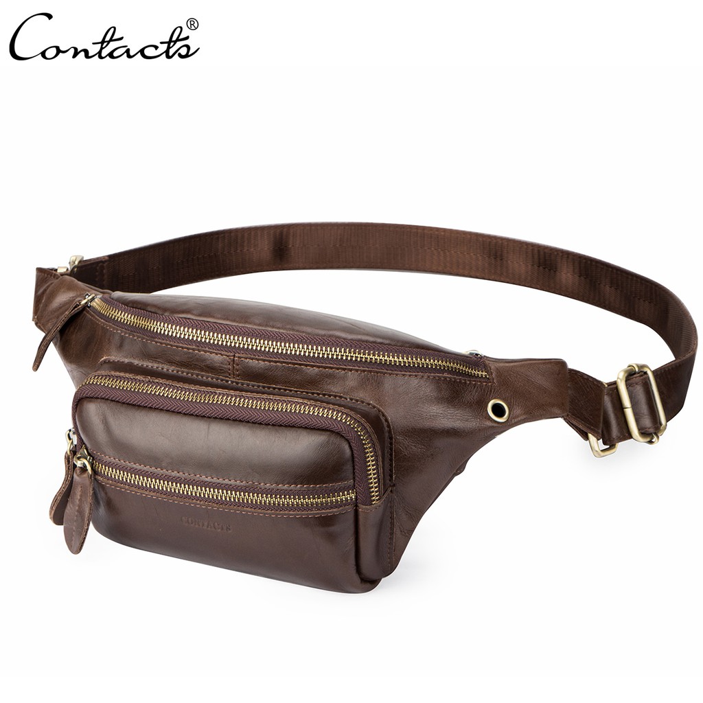 Túi đeo thắt lưng CONTACT’S MB169 bằng da thật cao cấp thời trang cá tính cho nam