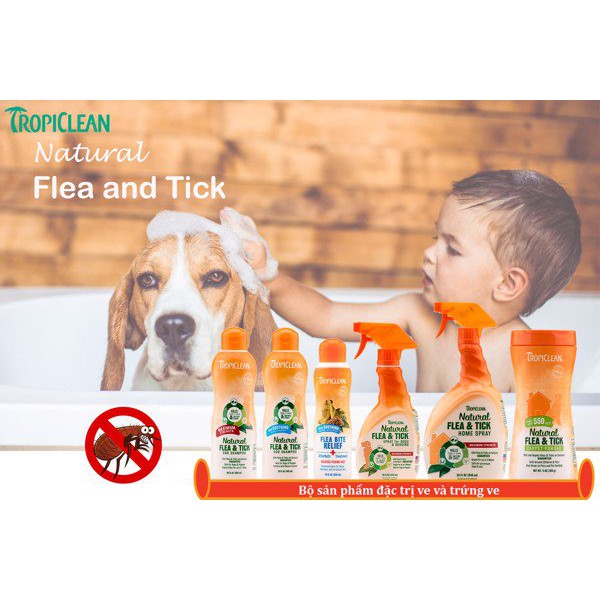 473ml XỊT DIỆT VE VÀ BỌ CHÉT CHO CHÓ TRÊN 12 TUẦN TUỔI - TropiClean Natural Flea &amp; Tick Dog &amp; Bedding Spray