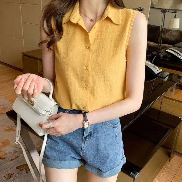 Áo Sơ Mi Không Tay Cổ Polo Thời Trang Mùa Hè Dành Cho Nữ