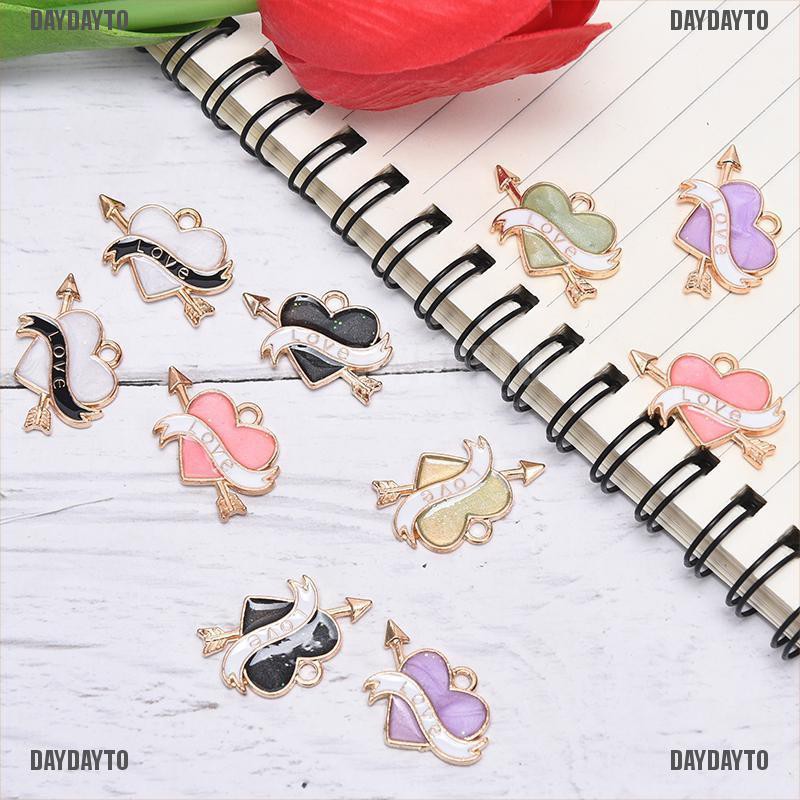 Bộ 10 Mặt Dây Chuyền Hình Trái Tim Bằng Hợp Kim Tráng Men Thủ Công