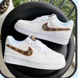 Giày sneaker af1 móc lv nâu nam nữ, af1 trắng vệt nâu lv bản cao cấp ảnh thật tự chụp