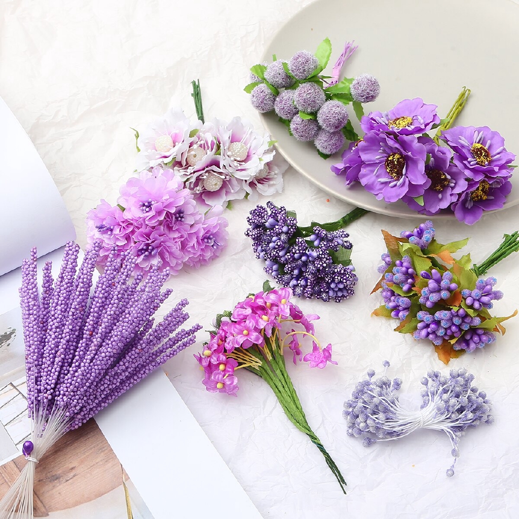 22 Bông Cherry Stamens Bó Hoa Trang Trí Hộp Bánh Cưới Giáng Sinh DIY