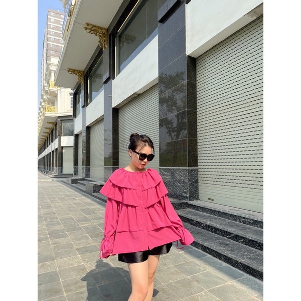 𝐃𝐞 𝐉𝐨𝐮𝐫 | Áo sơ mi nữ kiểu cổ bèo 3 tầng màu hồng tiểu thư Cateline Top