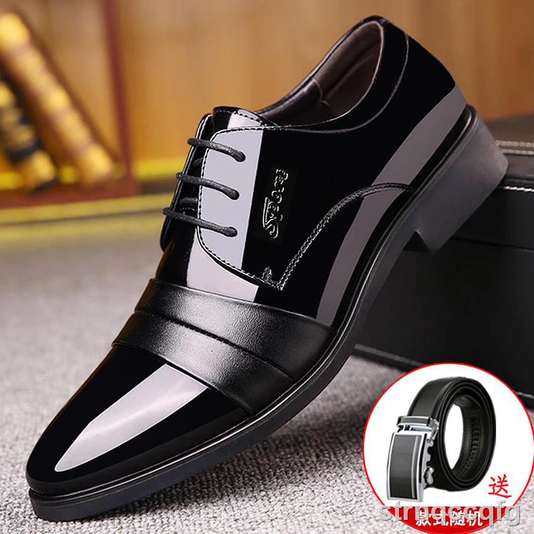 Giày da nam thanh niên công sở giản dị trang trọng mang ren tăng chiều cao mùa xuân sinh viên màu đen cưới