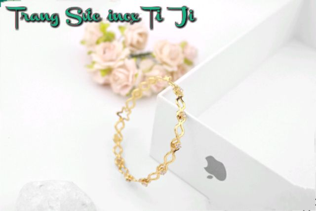 Vòng tay inox nữ gợn sóng đính xoàn mạ vàng