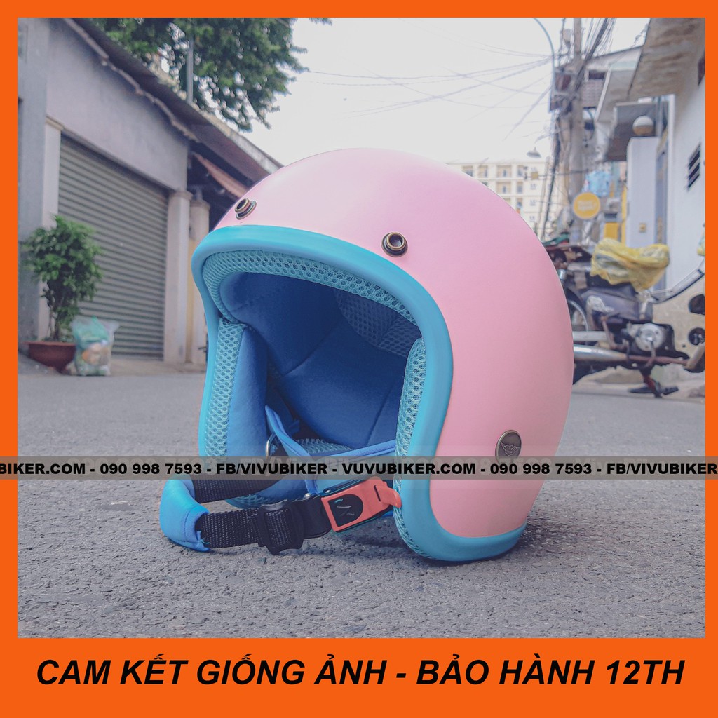 [CAM KẾT ẢNH THẬT] Mũ nón bảo hiểm 3/4 hồng nhám lót xanh