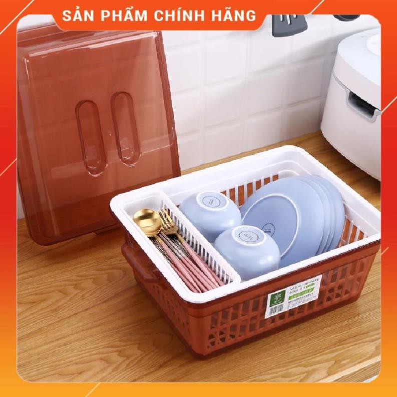 CHÍNH HÃNG -  Tủ đựng chén bát bằng nhựa có nắp đậy cao cấp,Hộp đựng bát đũa 8852