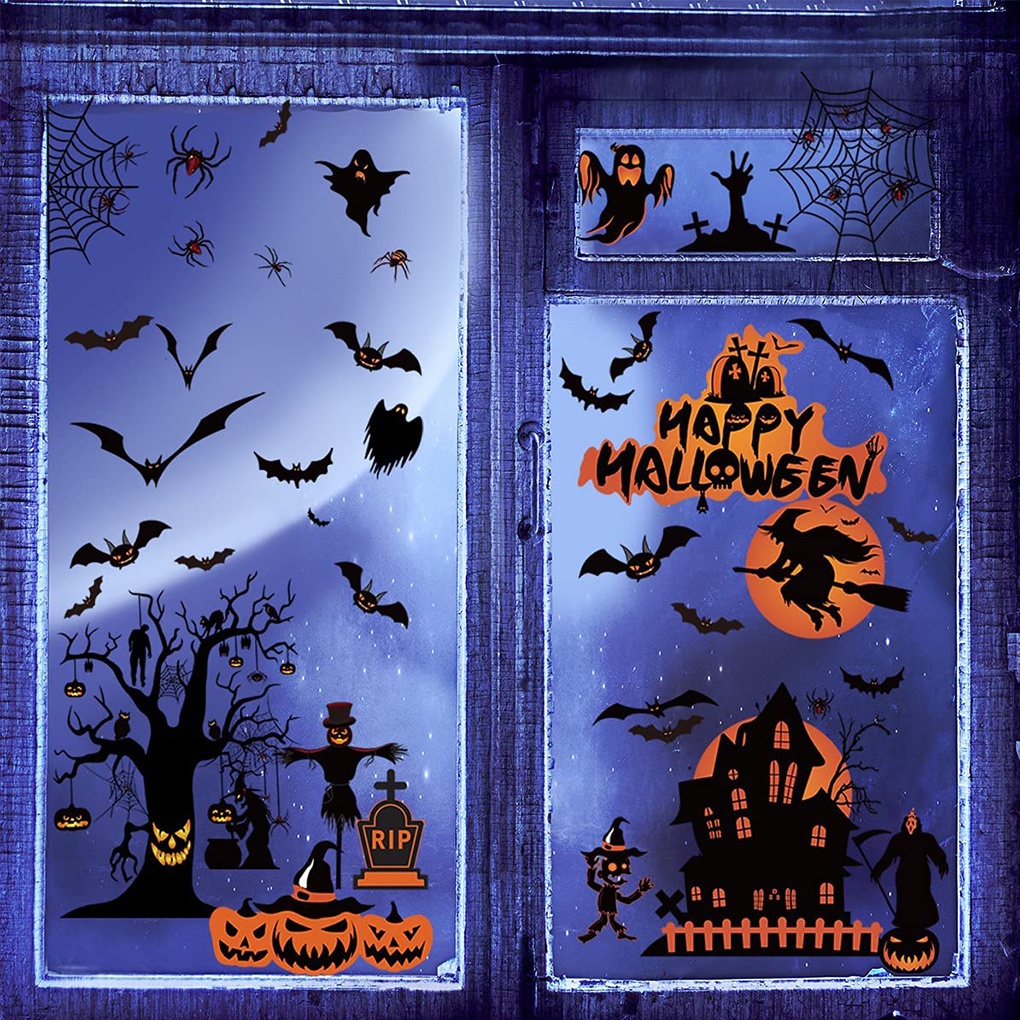 Set 8 tấm decal dán cửa kính trang trí tiệc Halloween tháo được