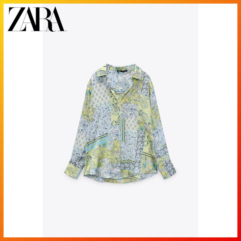 Áo Sơ Mi ZARA Vải Lụa Satin In Họa Tiết Thời Trang Mùa Xuân Cho Nữ