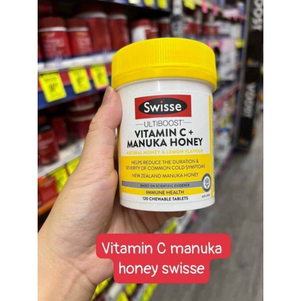 (Date 2024 -120 viên) Kẹo ngậm tăng cường miễn dịch và chống ung thư Swisse Vitamin C + Manuka Honey