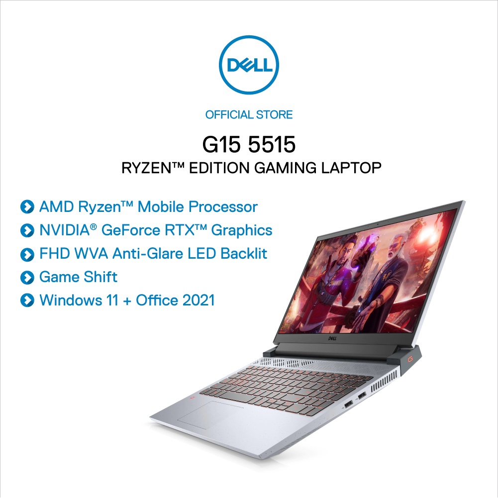 [Mã ELMALL500 giảm 10% đơn 500K] Laptop Gaming Dell G15 5515 AMD Ryzen 5 5600H,8GB,256GB,15.6''FHD,RTX3050 4GB,Office