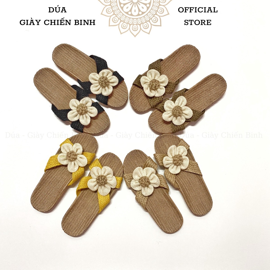 Dép Cói Quai Chéo Đính Hoa Làm Thủ Công Vintage, Dép Đi Biển, Dép Mang Trong Nhà, Dép Văn Phòng, Dép Nữ COI07