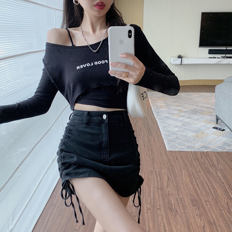 Chân váy jean Lưng Thun Phối Dây Rút Thời Trang Cho Nữ