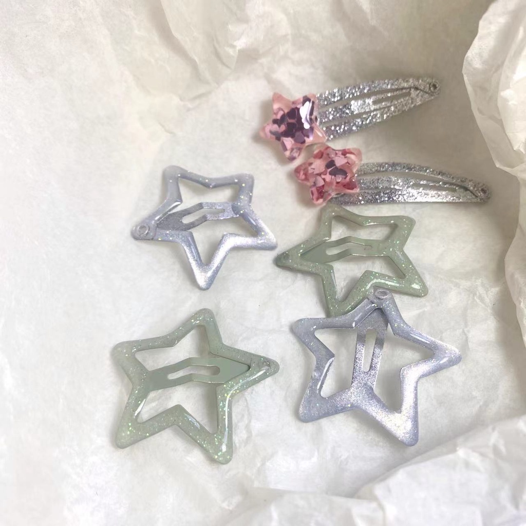 Kẹp Tóc Ngôi Sao Năm Cánh Lấp Lánh BB Y2k Màu Bạc Mới Cho Trẻ Em
