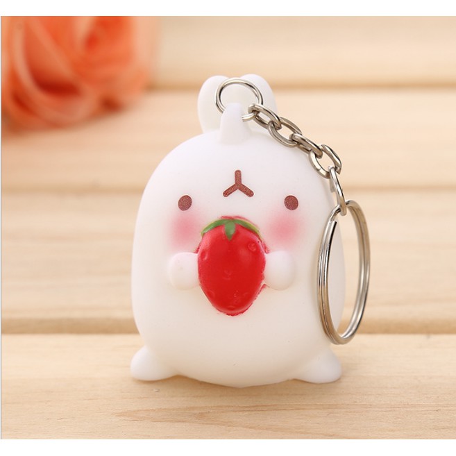 Móc Khóa cute Silicone Thỏ Mochi - Khóa Trắng