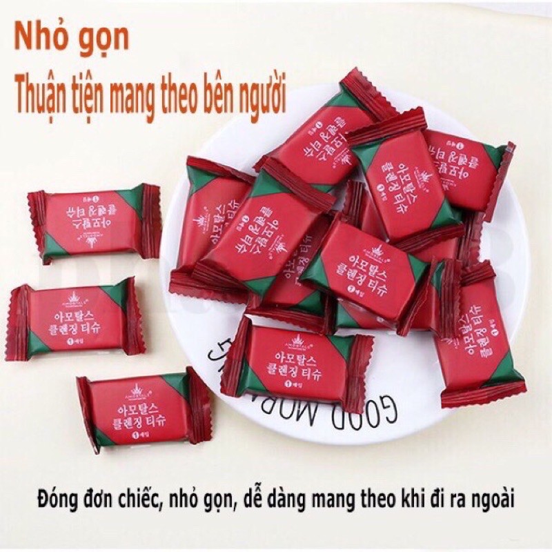 GÓI 20 VIÊN KHĂN GIẤY NÉN HÀN QUỐC DẠNG VIÊN KẸO GÓI ĐỎ ( viên tròn)