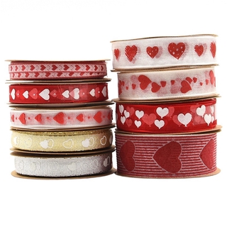 Cuộn dây ruy băng in họa tiết trái tim dùng đóng gói quà tặng Valentine DIY