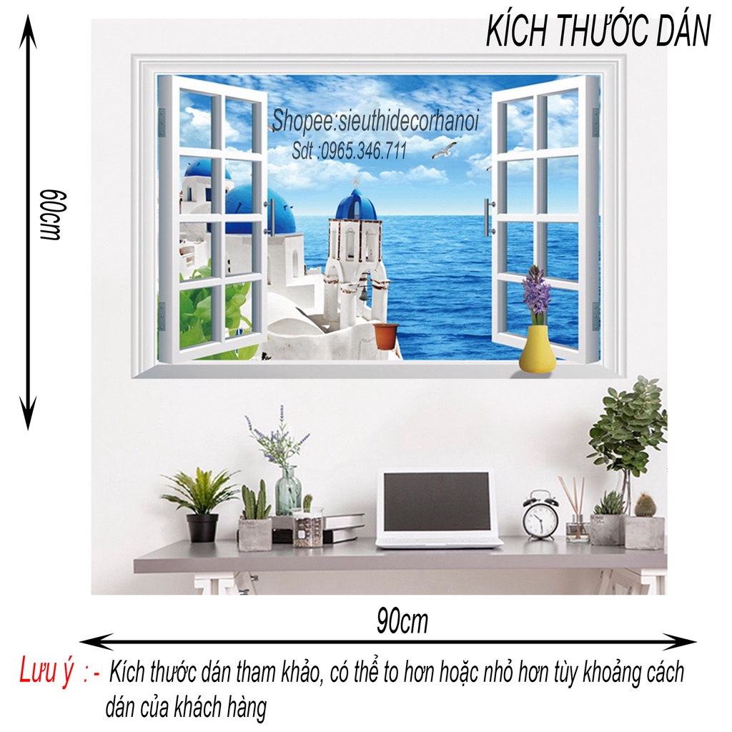 Decal dán tường phòng ngủ KHUNG CỬA SỔ HẢI ĐĂNG AY9234C. Đề can dán tường Hàn quốc kích thước 60x90cm