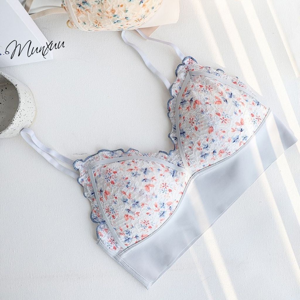 Áo ngực nữ hoa nhí tươi tắn trẻ trung Munxuu không gọng, đệm mỏng phối viền Su siêu mềm mịn thoáng mát - BR17