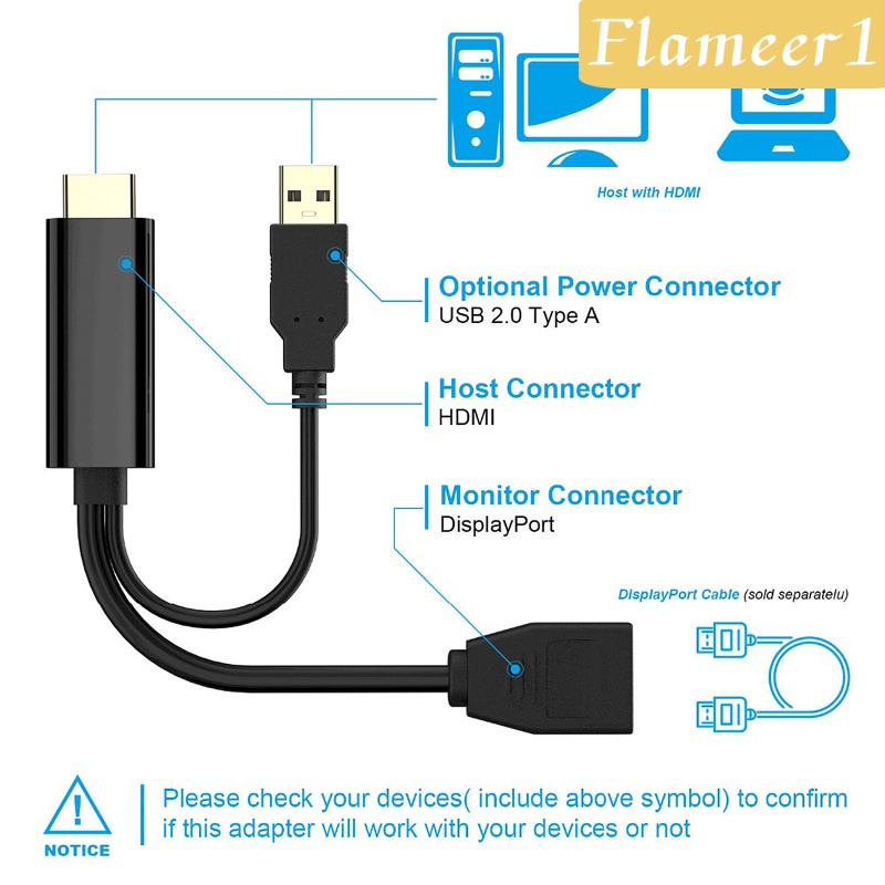 HDMI to DisplayPort Adapter Converter Cable Connector 1080P 4K with USB