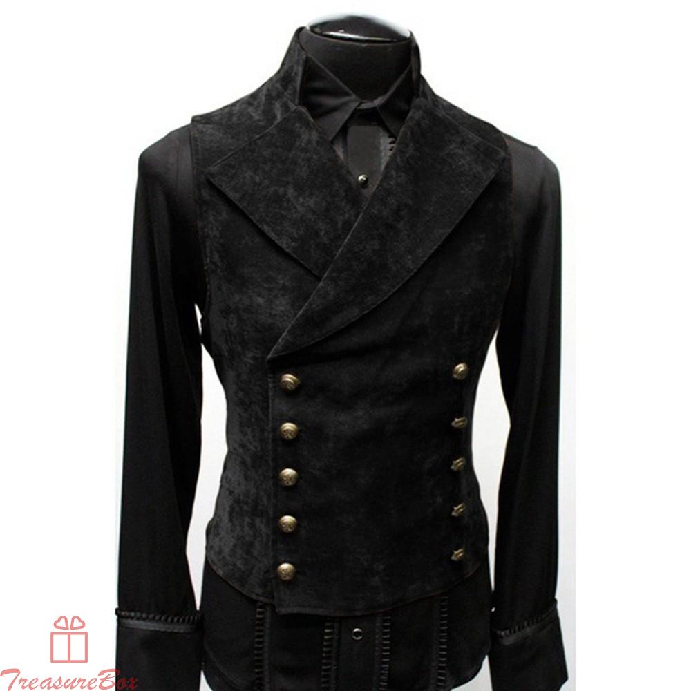 Mens Retro Lapel Button Vest Medieval Handsome Fashion Double Breasted Coat