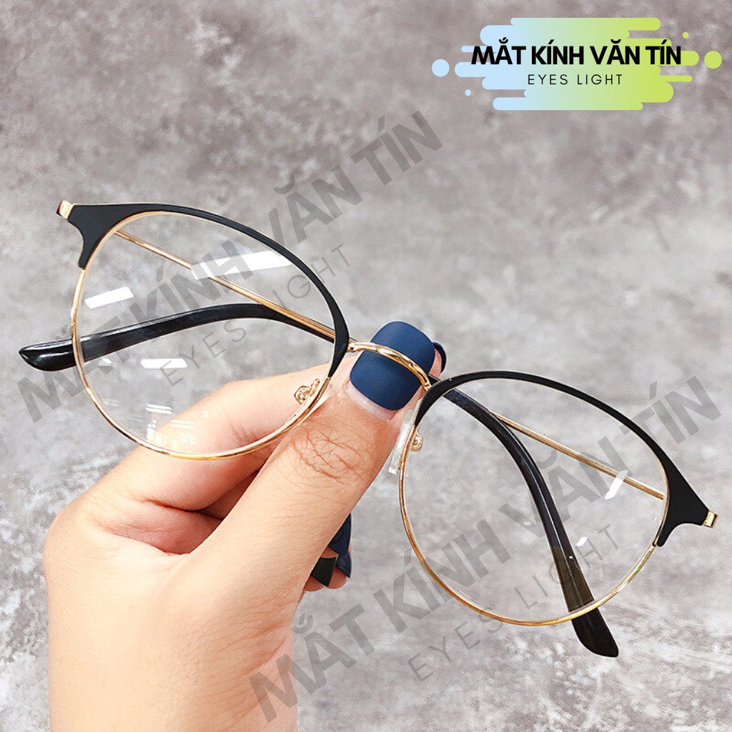 Gọng kính giả cận T555 mắt kính cận tròn nam nữ chất liệu càng kim loại không gỉ