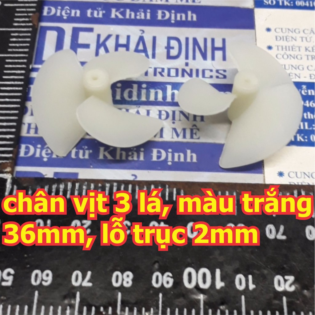 chân vịt tàu thủy mô hình 3 lá, 3 cánh màu trắng nhựa cứng (bộ 2 cánh thuận nghịch) 36mm, lỗ trục 2mm kde5485