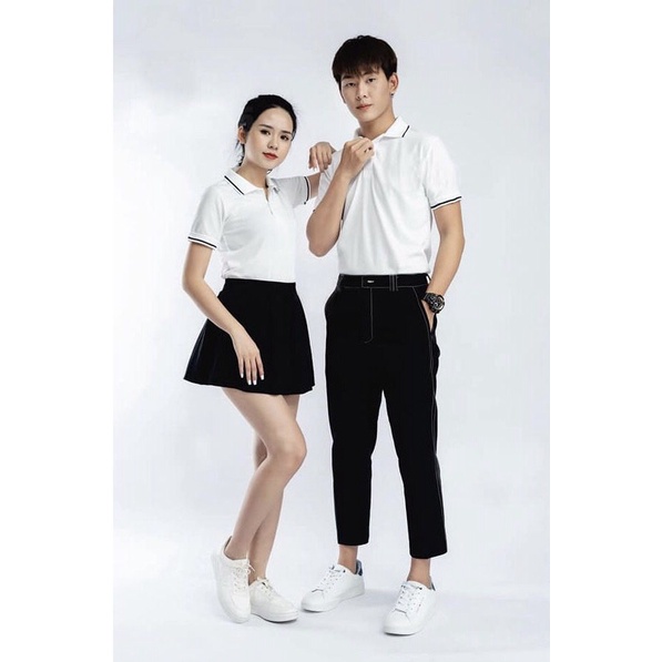 Áo polo, áo polo nam nữ phối viền mặc đồ đôi nam nữ siêu đẹp phom dáng chuẩn