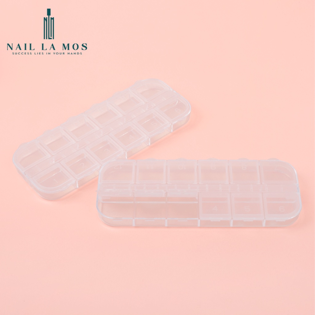 Hộp nhựa 12 ô đựng đá, charm, phụ kiện nail trang trí