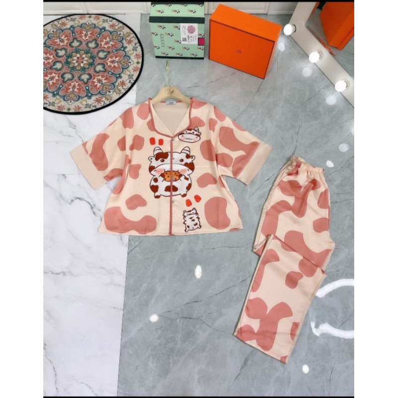 Bộ Pijama tay dơi quần dài bò sữa