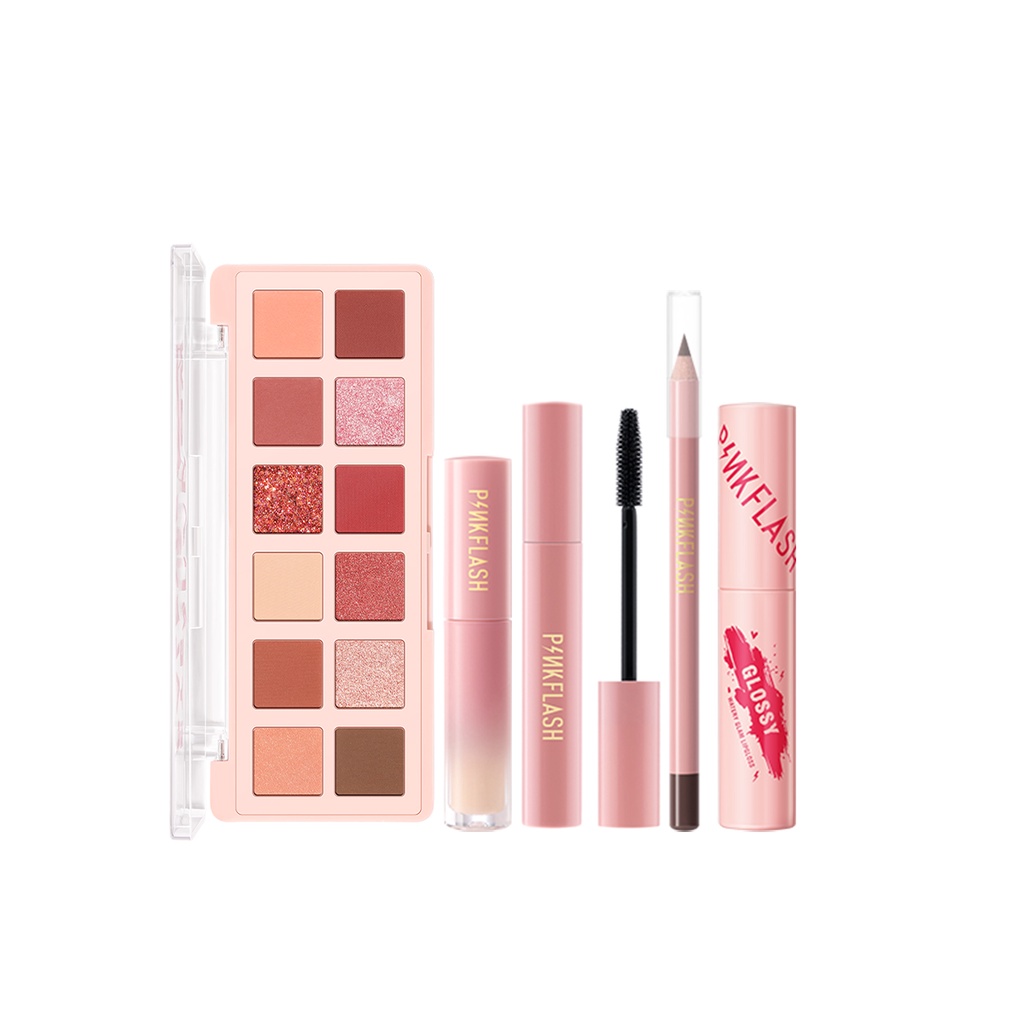 Bộ trang điểm macaron anh đào PINKFLASH gồm phấn mắt / son môi / chì kẻ mày / mascara / kem che khuyết điểm