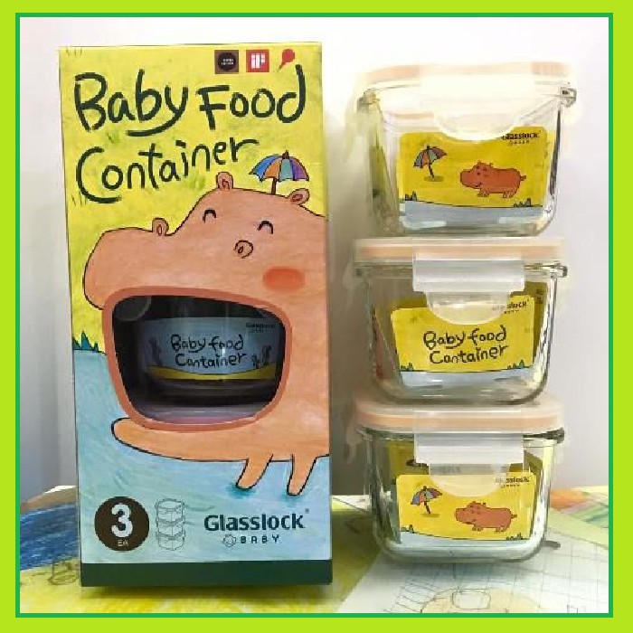 Bộ 3 hộp thủy tinh ăn dặm cho bé glasslock 210ml GL544