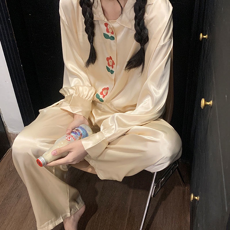 Bộ đồ ngủ tay dài dáng rộng phong cách Hàn Quốc thời trang xuân thu mới cho nữ