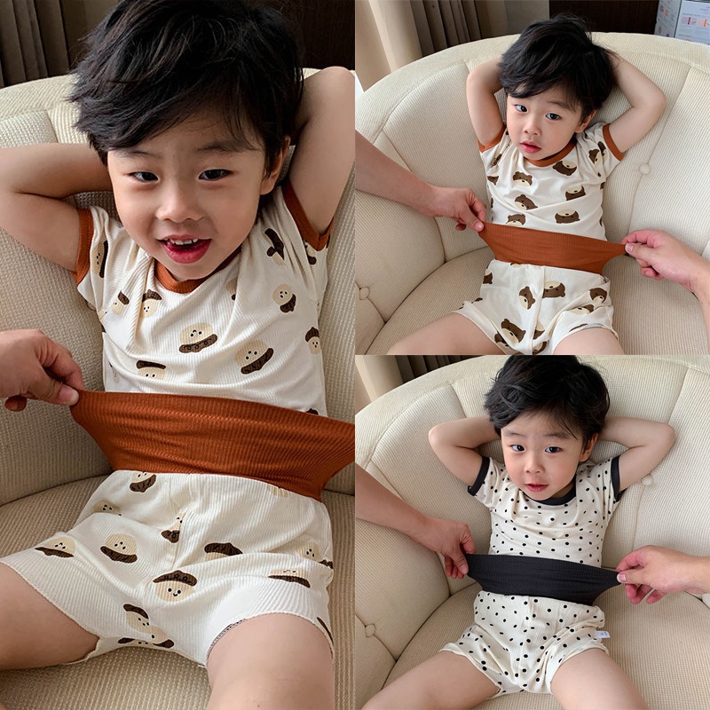 Bộ Đồ Ngủ Áo Tay Ngắn Phối Quần Short Chấm Bi Thời Trang Mùa Hè Cho Bé 80-120cm