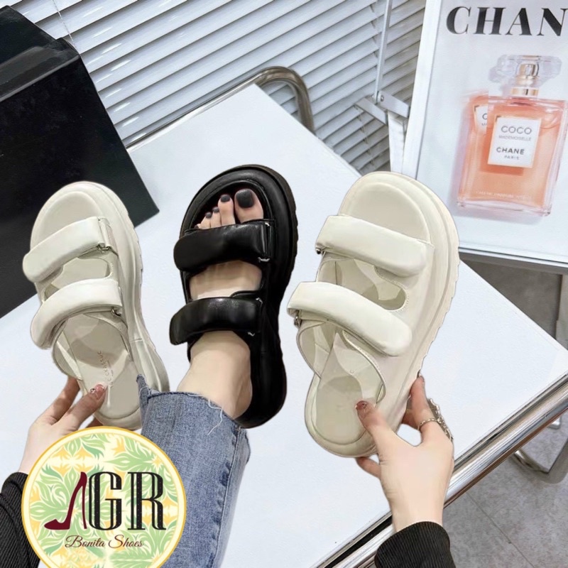 Dép 2 quai dán phồng da nhám mềm qc cao cấp cao 4 cm