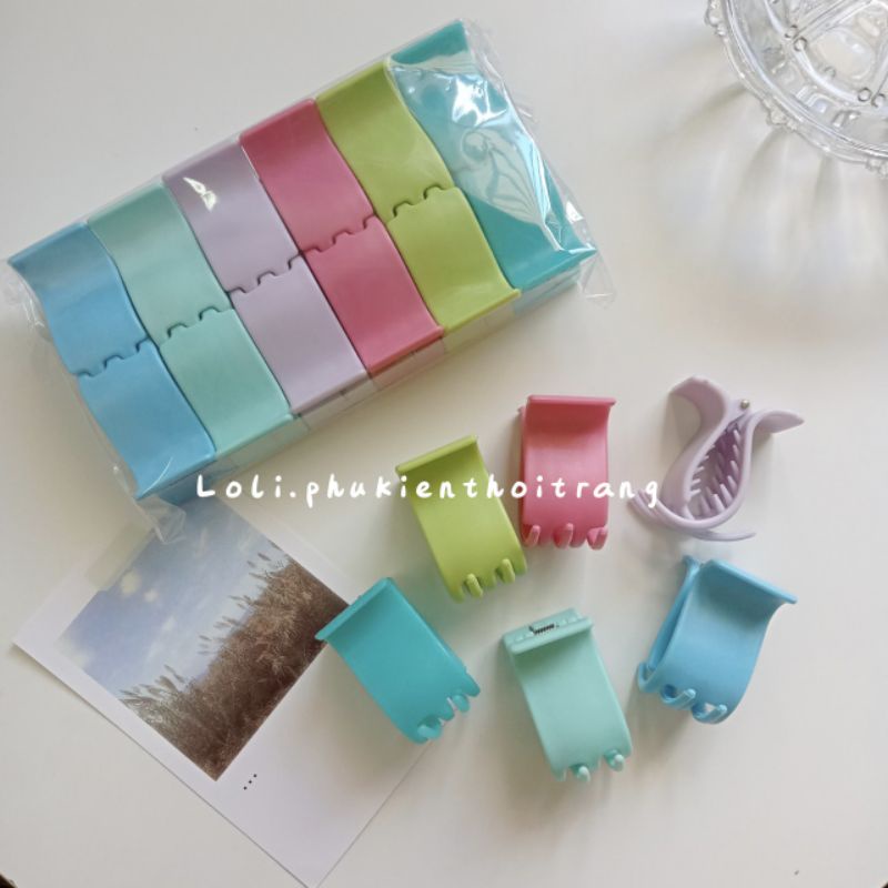 Vỉ 12 kẹp càng cua 5 răng nhám mix màu pastel - Loli.phukienthoitrang