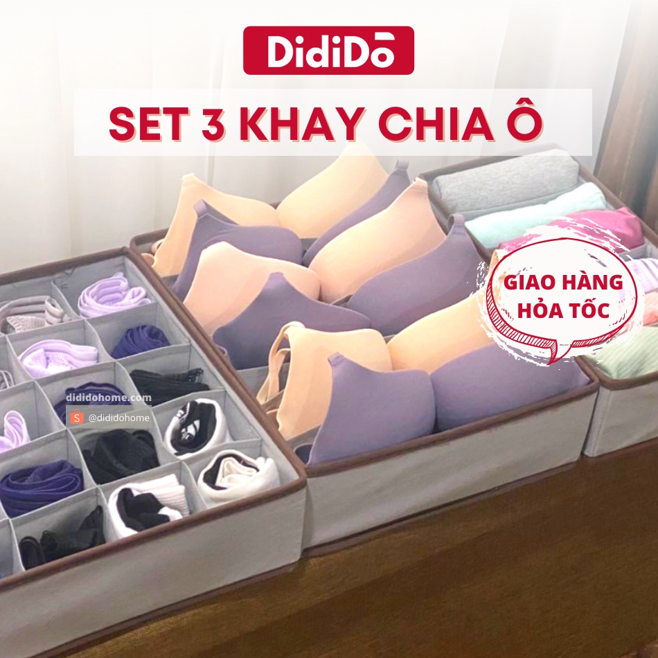 Set 3 hộp đựng đồ lót chia ngăn tủ gấp gọn tiện lợi