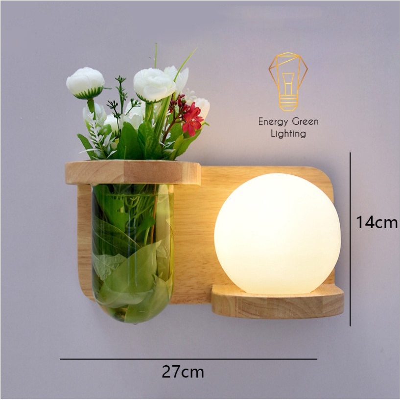 Đèn Tường Energy Green Lighting Kệ Gỗ Chao Thủy Tinh Hiện Đại DT-2714 - Trang Trí Căn Phòng - Đã Bao Gồm Bóng Led